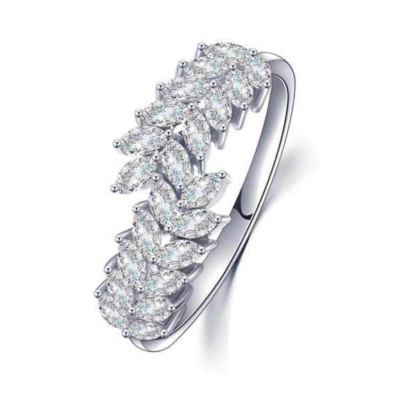 "925 Silver Plated CZ Leaf Shaped Ring For Women, FB16FA1044 - Picture 3 of 8